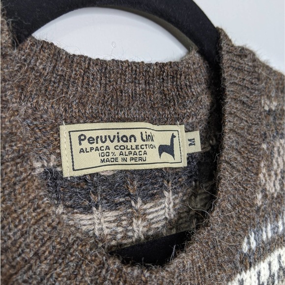 Vintage Peruvian Link Alpaca Sweater Stripe Art Abstract Earth Tones Crewneck - Picture 3 of 6